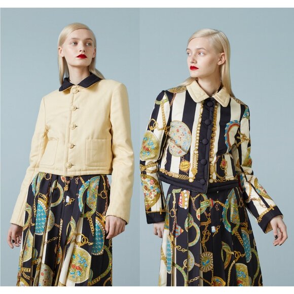 GUCCI JACKET REVERSIBLE PADDED GRAIN DE POUDRE PRINTED SILK  sz 44 IT 8 US - Picture 1 of 16